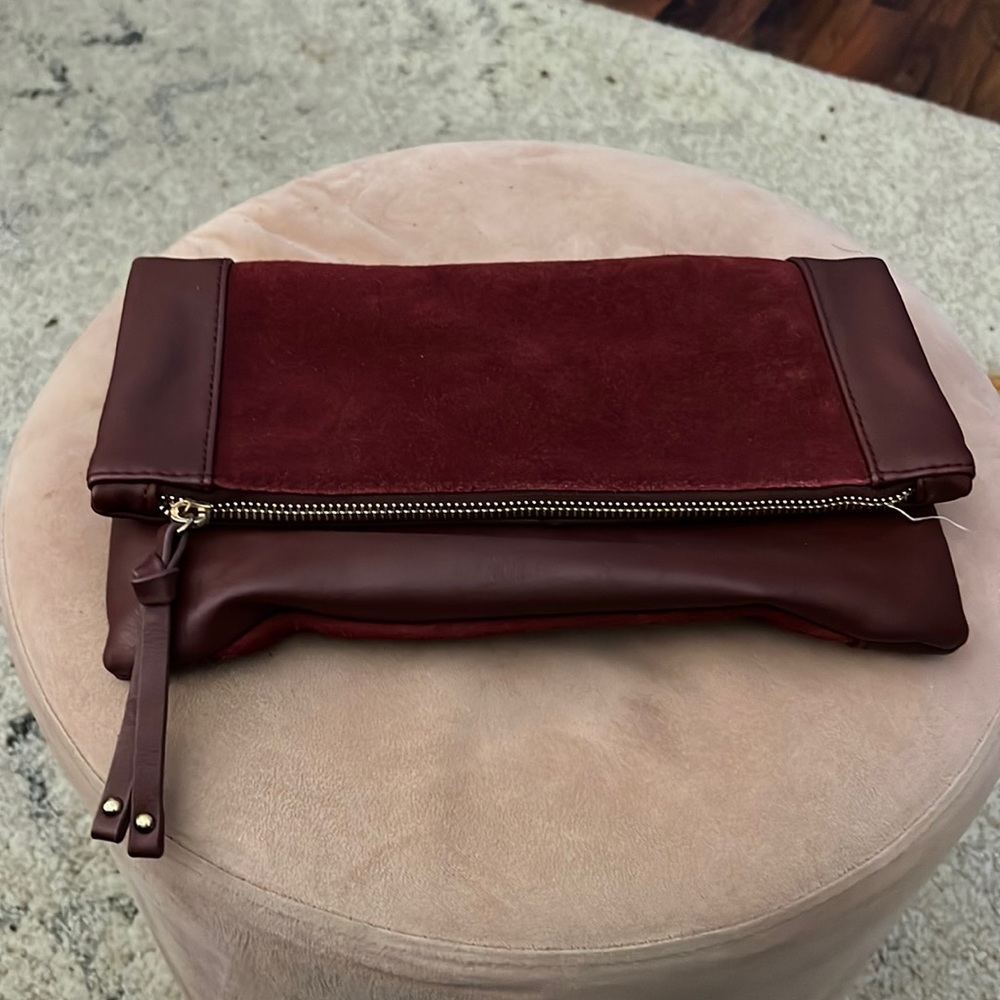 Sole Society suede and vegan leather fold over clutch